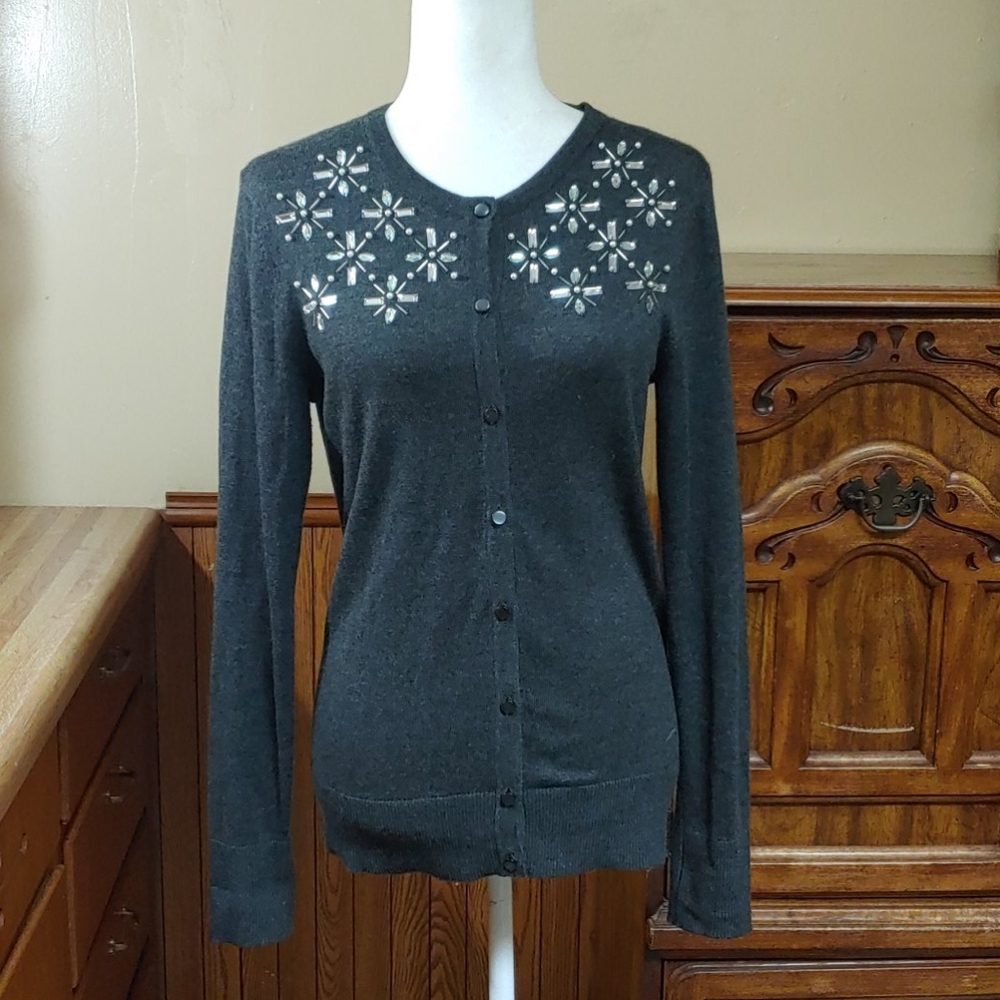 a.n.d eway Gem and Bead Button Down Sweater Top S